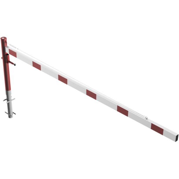 Swing barrier | with pull rope reinforcement | for casting in concrete, hot-dip galvanized and white coated with red reflecting stripes | Barrier arm length: 3500 mm | for padlock
